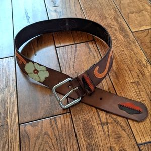 Brown leather flower trimmed belt size S
